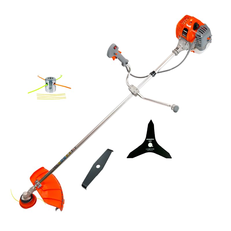 SAKAWA Desbrozadora Fija 28mm 52,7cc + Disco 2 P + Cabezal Aluminio + Disco 3 Puntas Pro