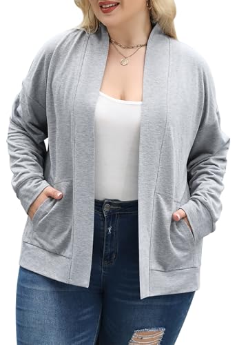 Celkuser Plus Size Casual Lightweight Long Sleeve Cardigan for Women Open Front Hoodies Sweatshirt with Pocket 1xl-4xl
