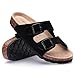KIDMI Women's Genuine Suede Summer Sandals Arch Support Cork Footbed Slide Sandals with Double Adjustable Buckle, Black 43