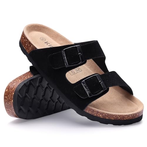 Image of KIDMI Unisex Summer Sandals Arch Support Cork Footbed Slide Sandals with Double Adjustable Buckle for Women Men