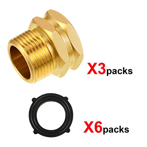 3 Packs 3/4 Inch Ght Female To Npt Male Connector, Ght To Npt Adapter Brass Garden Hose Connector Adapter Fitting To Pipe Fittings Connect With 6 Packs Extra Rubber Washer (3/4 Inch Npt Male) #TOP1