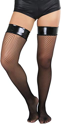 Image of ToBeInStyle Women's Sexy Nylon Versatile Fine Fishnet Thigh High Stockings w /Opaque Band