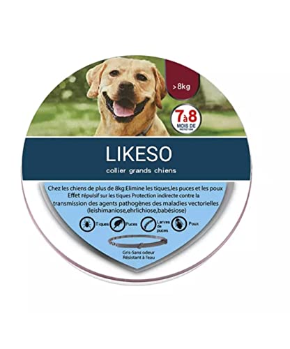 Collier pour Chien Anti Puces ET Anti Tiques pour Grands Chiens Plus de 8 Kg 70 cm Longe dureé protége Votre Chien Contre Les puces Pendant 7 à 8 Mois