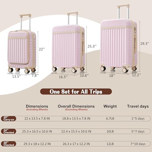Image of Hardshell Luggage, Lightweight Suitcase with Spinner Wheels, LIGHT PINK+USB