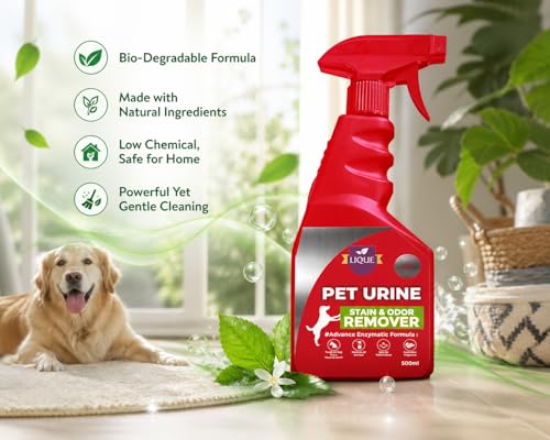 Image of LIQUE Pet Urine Stain & Odour Remover Spray - Eliminates Tough Pet Odours & Stains - Safe for Dogs & Cats - For Floors, Carpets & Furniture - 500 ml