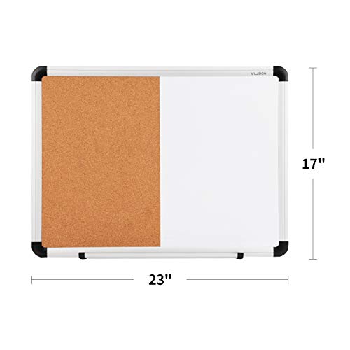 Vusign 12 Colors Dry Erase Markers, Fine Tip + White Board And Cork Board Combination, 17" X 23", Silver Aluminium Frame #TOP6