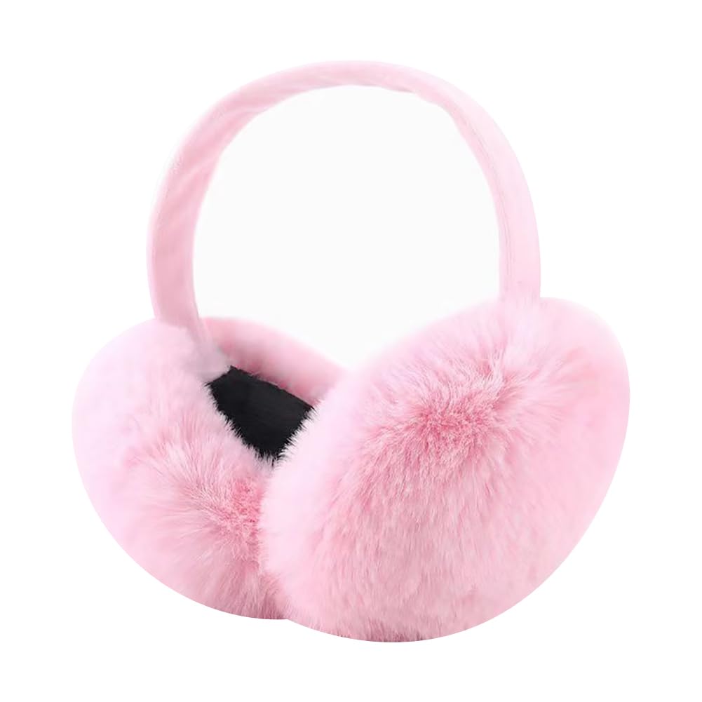 Hugede Women's Pink Faux Fur Ear Warmers - Foldable Winter Muffs For Fuzzy Fluffy Covers, Cute Slouchy Headband In