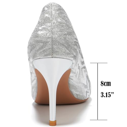 WUIWUIYU Women's High Heel Pumps Pointed Toe Classic Wedding Bridal Stiletto Heeled Party Dress Shoes Glittery Pumps4