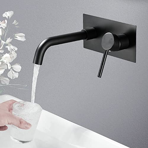 Grifo de lavabo empotrado negro con caño giratorio 360 de latón 6