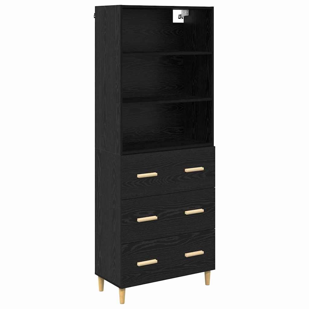 Meuble haut noir aspect chêne 69,5 x 32,5 x 180 cm 3 tiroirs