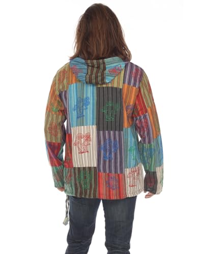 THE COLLECTION ROYAL Men Hippie Patchwork Bohemian Casual Rave Festival Baja Boho Long Sleeve Lightweight Hoodie Tops Shirt3