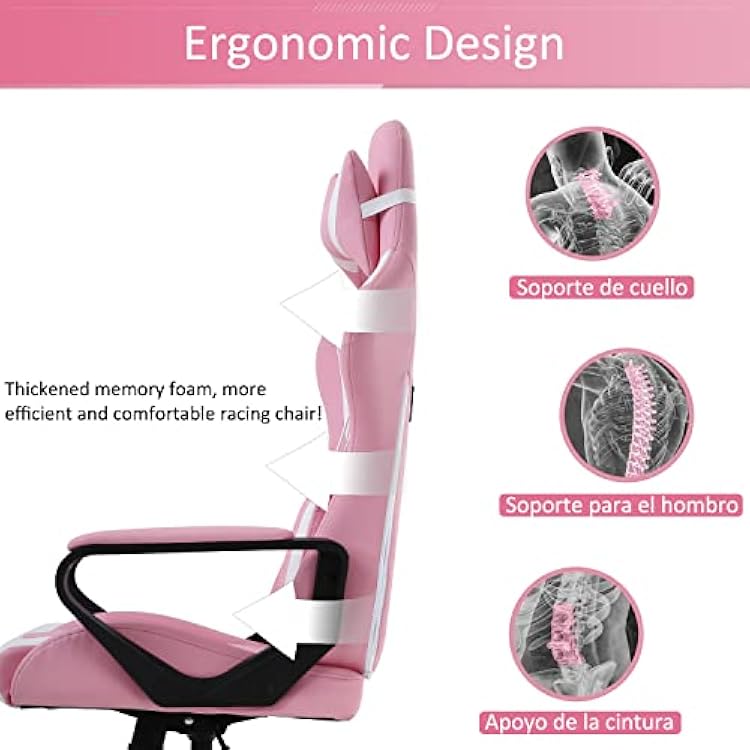 High Back Ergonomic Leather Office Chair - Adjustable Swivel Desk Chair with Lumbar Support and Headrest for Back Pain - Adults & Teens (Pink)