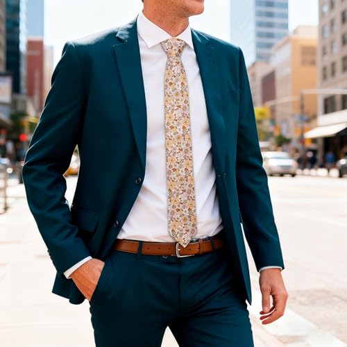 Image of Barry.Wang 100% Cotton Floral Ties for Men 63 inch Extra Long Necktie Clip | Fashion Cotton Printed Neckties,Wildflower 2.76 inch Ties Skinny,Gift Box,Groomsmen Wedding‌ Engagement Graduation
