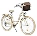Komfort Fahrrad Citybike Mit Korb Damenfahrrad Hollandrad, 28 Zoll, Creme-Braun, 7-Gang Shimano, Beige