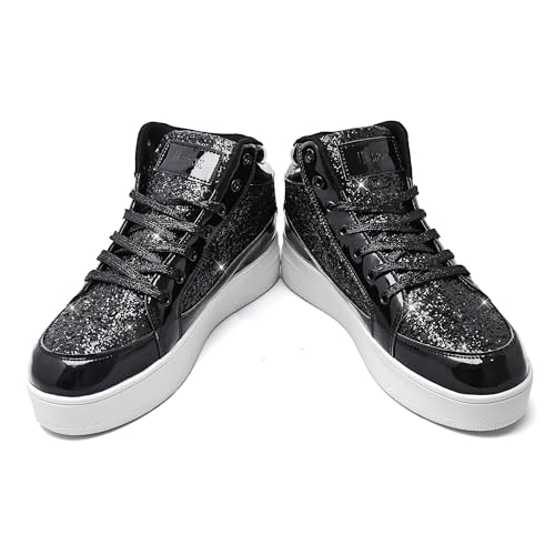 IGxx Black Sparkly Glitter High-Top Metallic Sneakers for Women