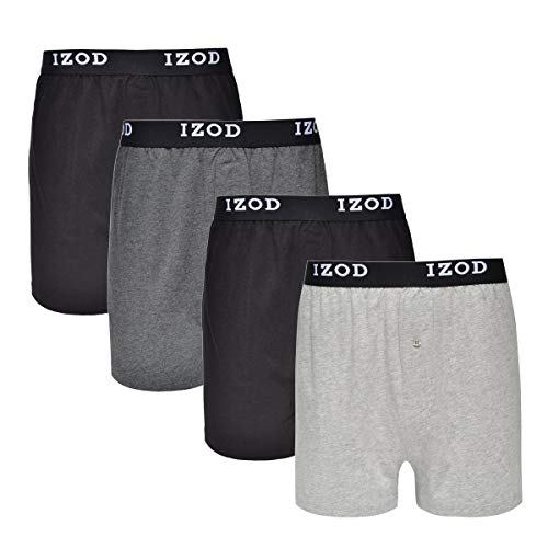 IZOD Mens Cotton Knit Boxers 4-Pack (Medium, Black/Grey)