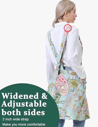 Image of Cozy Adjustable Cross Back Aprons for Women with Pockets Cotton Linen Cooking Kitchen Baking
