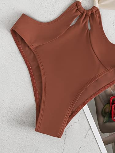 Makemechic Women's Color Block Cut Out Halter One Piece Swimsuit Ring Linked Monokini Bathing Suit Multicolor L #TOP4