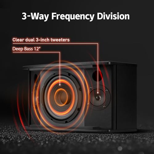 Image of 12 inch Passive Speaker Pair, 1600W Peak Power 3-Way Karaoke Speakers, 8 Ohm with MDF Enclosure & Wall Brackets, for Crystal Clear Vocals, Home Entertainment, DJ and PA Audio,Needs Amplifier /Receiver