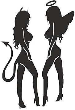 Sexy Angel and Devil Girls Car Decals for Bumper Windows Race Cars Trucks Motorcycle Wall Decor,Cool Women Self-Adhesive Vinyl Stickers for Men 2 PCS 4.3"x6.3" Black