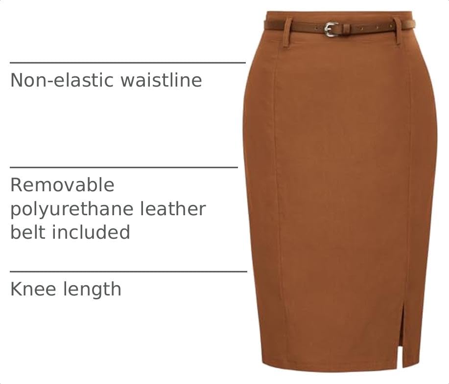 Image of Kate Kasin Women Pencil High Waist Knee Length Bodycon Skirt with Belt