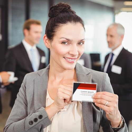 Image of Eaasty 800 Packs Name Tags with Clips and Printable Inserts Clip On Name Badges Customizable Clear ID Badge Holder with Clips 3 inch x 4 inch Horizontal PVC for Meeting Seminar Show Event and Conference