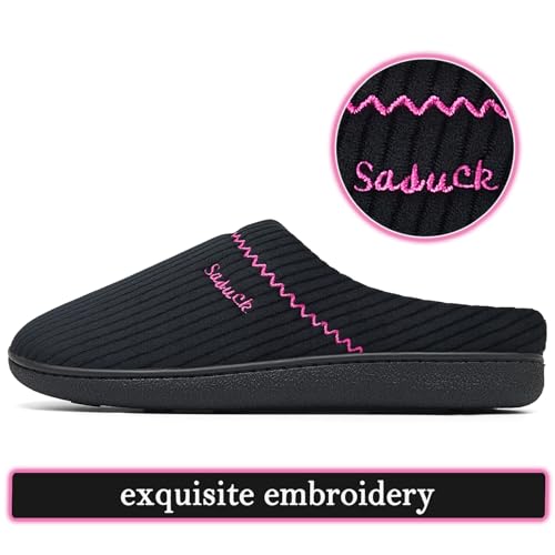 Image of House Slippers for Women with Arch Support | Memory Foam Non-Slip, Two Tone Embroidered Soft Home Slippers, All Season Comfort