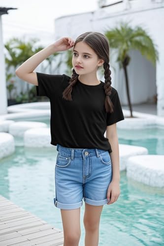 Image of Girls Short Sleeve Tee Shirts Kids Summer Crewneck Tops 5-14 Years