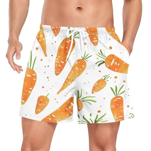 2 in 1 Mens Orange Carrots Swim Trunks 4.7 Inch Swim Shorts Swim Suits Board Shorts（190）