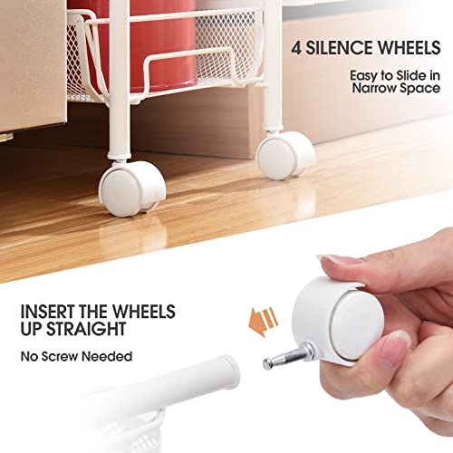 Kingrack 4-Tier Slim Rolling Cart With Wooden Tabletop,Mobile Metal Utility Storage Cart,Slide Out Narrow Cart For Tight Spaces On Bathroom Kitchen Laundry Room Bedroom Apartments Dormitory, White #TOP2