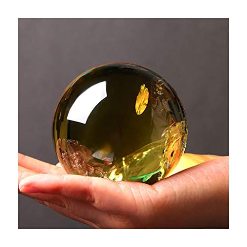 Boule de cristal de roche sculptée jaune, pierre de guérison