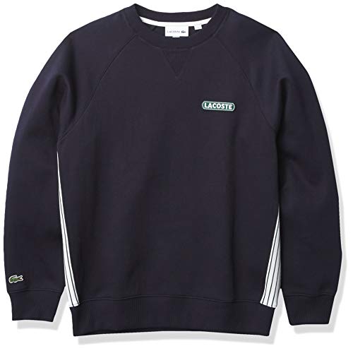 Lacoste Men s Long Sleeve Striped Side Crewneck Sweatshirt, Abysm Flour-Abysm, XX-Large