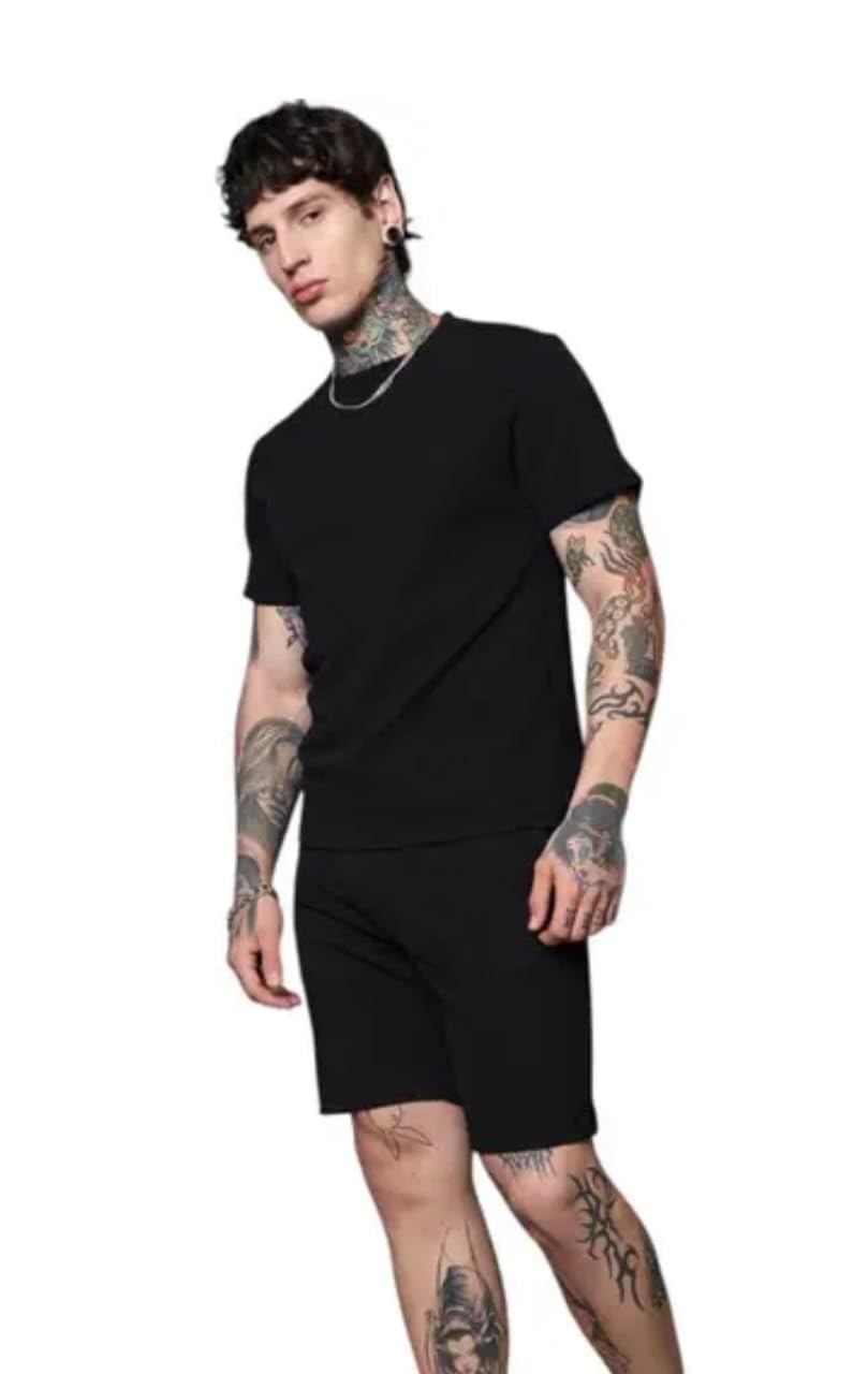 neendric Men's Premium Cotton Blend Pyjama Set | Stylish Round Neck T-Shirt and Shorts Casual Night Suit Wear Set for Man | Summer Co-ords Set with Shorts Comfortable Nightwear & Loungewear-picture-50