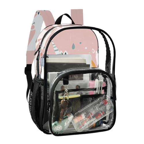 Pastel Rainbow Dreamy unicorns Backpack Clear For School Clear Book Bags With Side Pocket Transparent Seethrough Heavy Duty Back Pack2
