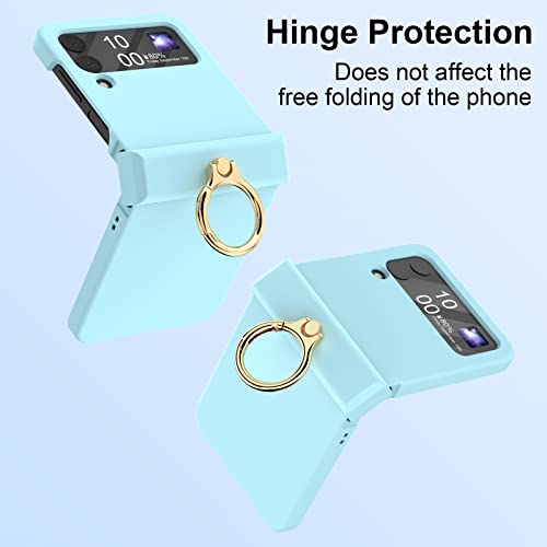Compatible With Galaxy Z Flip 4 Case With Hinge Protection & Ring Kickstand,Slim And Thin Protective Case Cover For Samsung Z Flip 4 5G (Blue) #TOP3