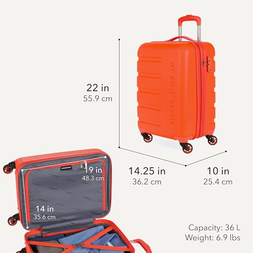 Image of SwissGear 7366 Hardside Expandable Luggage with Spinner Wheels, Orange, Carry-On 19-Inch, 7366 Hardside Expandable Luggage With Spinner Wheels