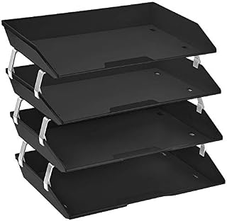 Acrimet Facility 4 Tier Letter Tray A4 Side Load Plastic Desktop File Organizer (Black Color)