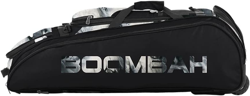 Boombah Beast Rolling Bat Bag 2.0-40" x 14" x 13" - Glacier Black/White - Holds 8 Bats, Glove and Shoe Compartments