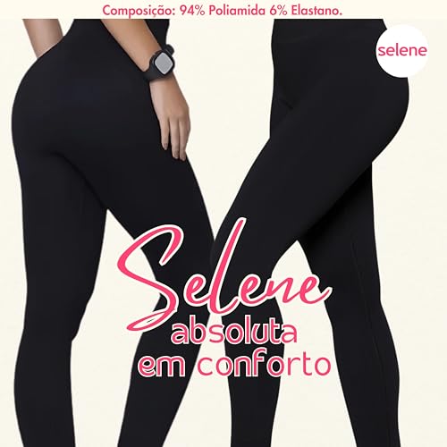SELENE Calça Legging Academia Sem Costura Cintura Alta Fitness Feminino Adulto, Preto (20985), M