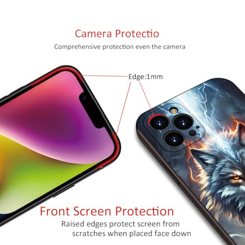 Printed with Wolf for iPhone 16 pro max case, A Fusion of The Elements of Lightning and Flame Wolf Silicone Soft Shockproof Case - Lone King (A1-Wolfs-Anima)