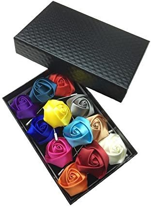 Unibuy Men's Lapel Pin Set with Handmade Flower Boutonniere For Suit (Gift Box Of 12)