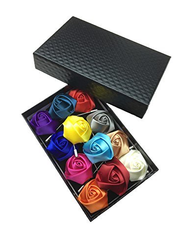 Unibuy Men's Lapel Pin Set with Handmade Flower Boutonniere For Suit (Gift Box Of 12)