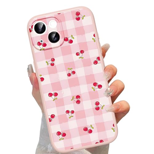 Coque anti-chocs iPhone 15 carreaux roses protection fine