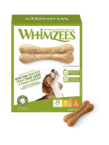 WHIMZEES Reisknochen, natürliche, glutenfreie Zahnpflegesnacks, Kauknochen für große Hunde, 20 Stück, Größe M/L Cover