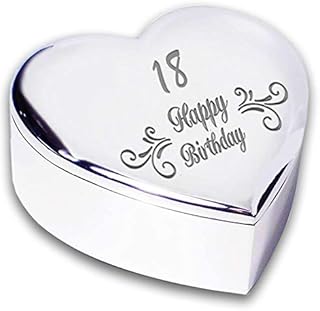 18th 18 Eighteenth Birthday Swirl Silver Finish Heart Shaped Trinket Box Gift for Girls
