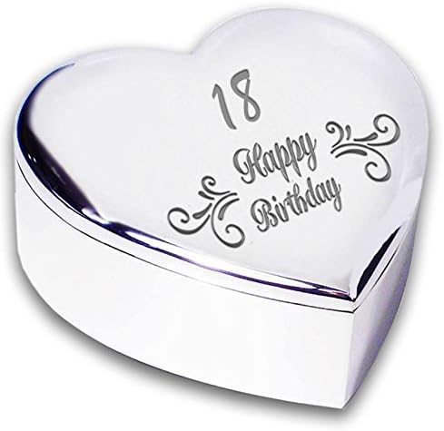 18th 18 Eighteenth Birthday Swirl Silver Finish Heart Shaped Trinket Box Gift for Girls