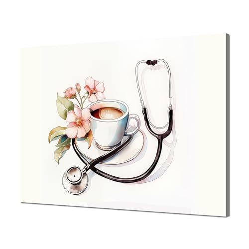 Clinic Wall Art Black Stethoscope Wall Decor Medical Instrument Picture Framed Canvas Print Watercolor Painting Poster Doctor Office Home Decoration Medical Student Surgeon Gift(16x12 inches)