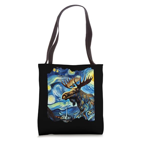 Moose Van Gogh Art Painting Star Sky Night Moose Tote Bag