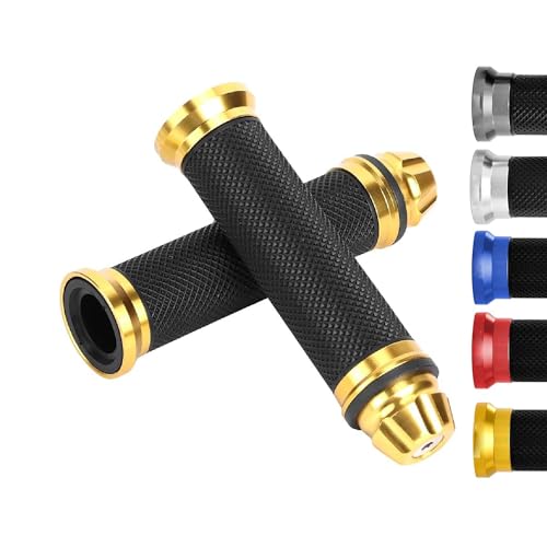 Tyenaza 1 Par de Manillar de Motocicleta, 7/8" Moto Universal Empuñadura Cubierta de Agarre de Manillar, Estándar de Goma y Antideslizante Aluminio CNC, para la Mayoría de Las Motocicletas(Dorados)