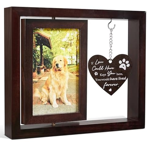 WOODEXPE Dog Memorial Gifts Rotating Pet Memorial Picture Frame Wooden for 4x6 Photo Remembrance Keepsake Sympathy Gift for Loss of Dog or Cat Cover